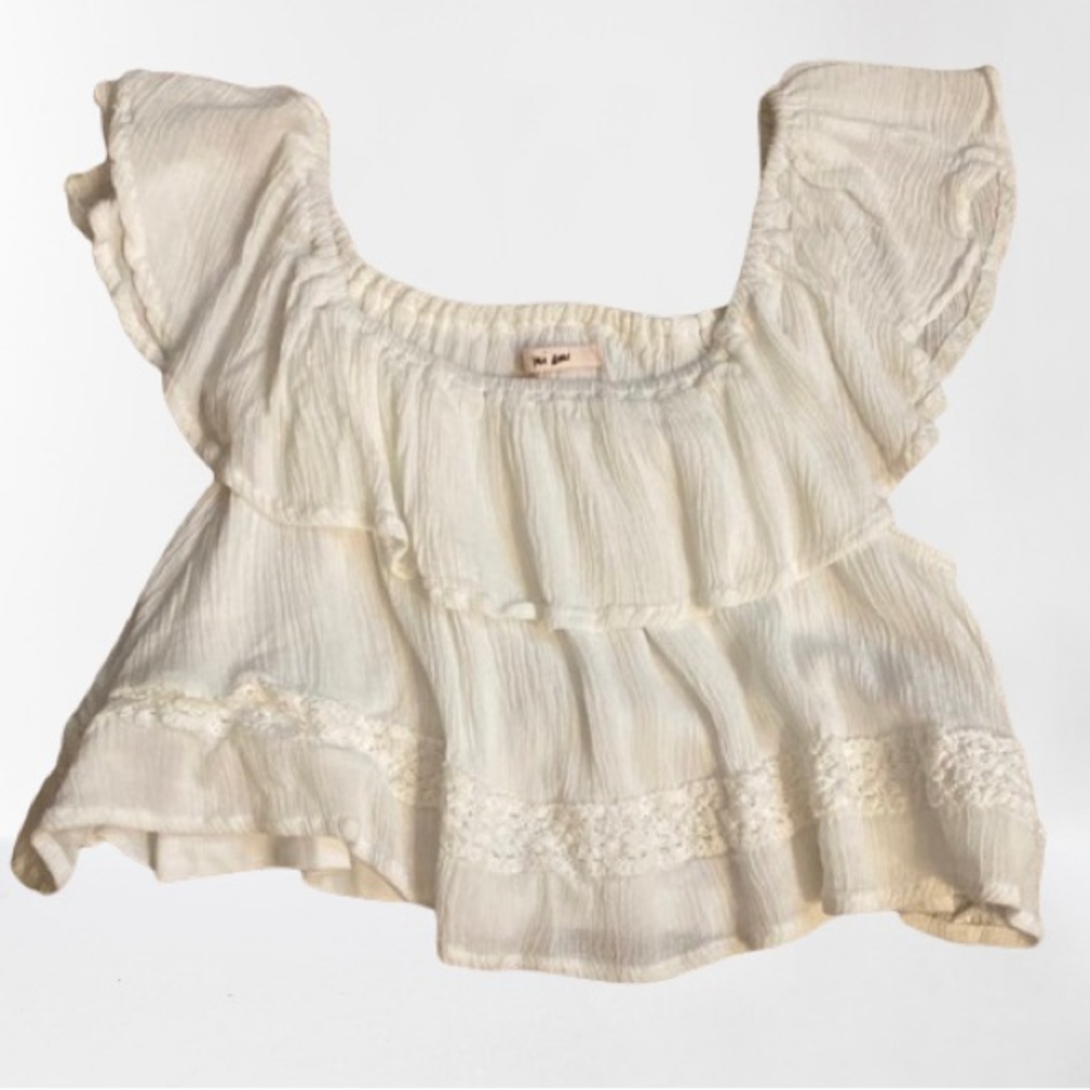 White off the shoulder cropped ruffle top
